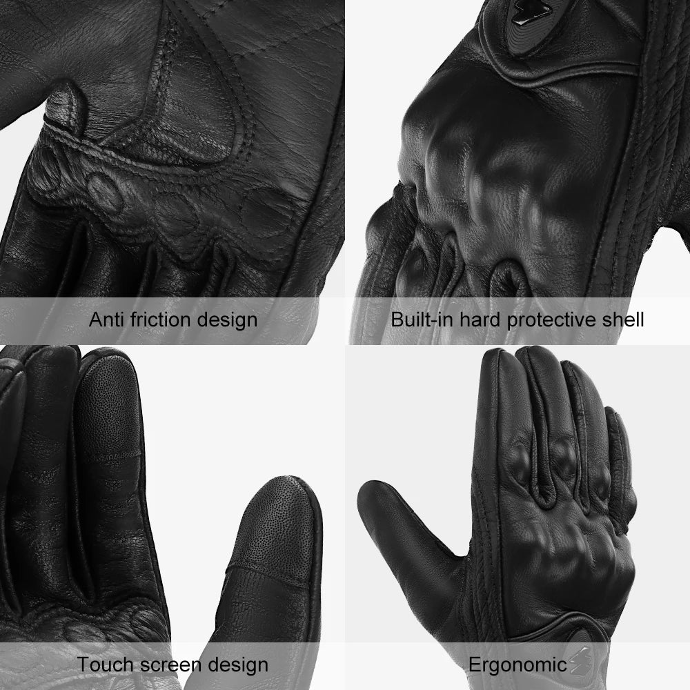 Goatskin Leather Touchscreen Motorcycle Gloves | Durable Fit