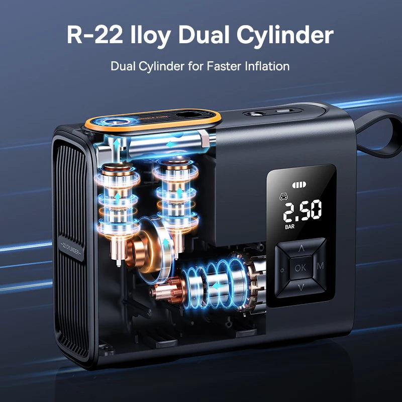 Dual Cylinder Wireless 250W Tire Inflator Pump